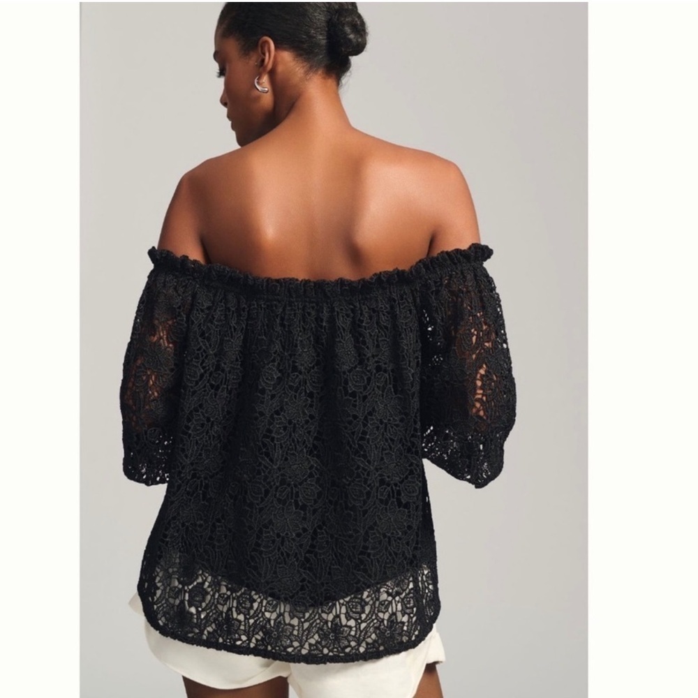 ANTHROPOLOGIE MAEVE Off-The-Shoulder Cutwork Top Black - Picture 5 of 9